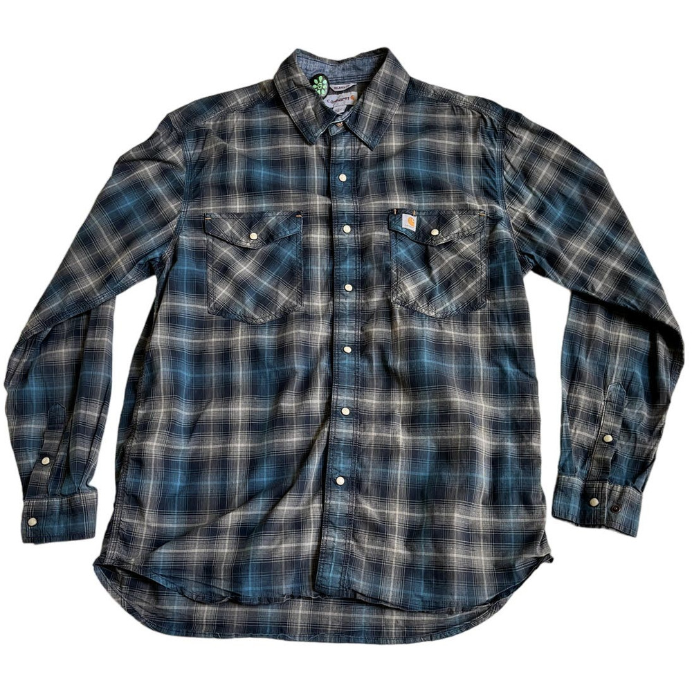 Carhartt Relaxed Fit Flannel Blue and Grey Plaid